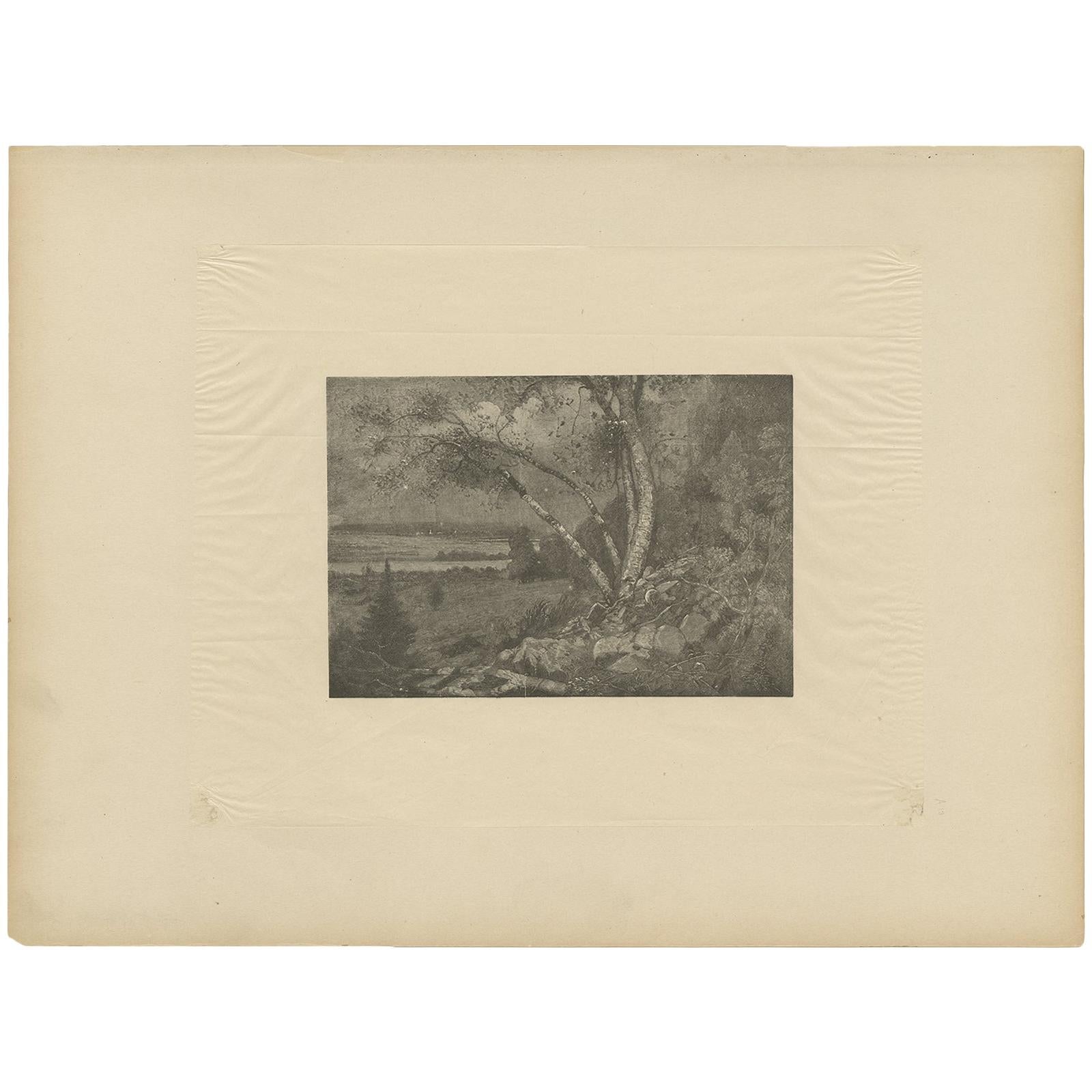 Impression ancienne d'un paysage réalisée d'après E. Kingsley, datant d'environ 1893 Bon état - En vente à Langweer, NL