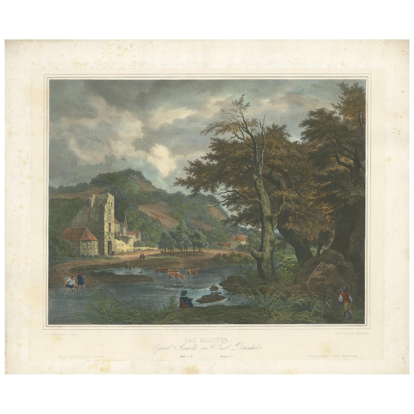 Antique Print of a Landscape with a Shepherd and Cattle, 'circa 1840'