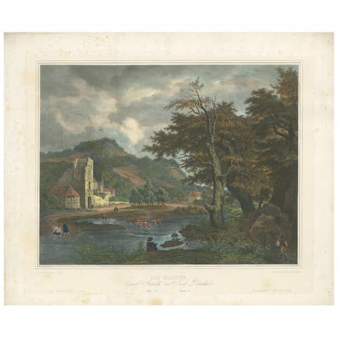 Antique Print of a Landscape with a Shepherd and Cattle, circa 1840