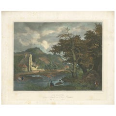 Impression ancienne d'un paysage avec un berger et du bétail, vers 1840