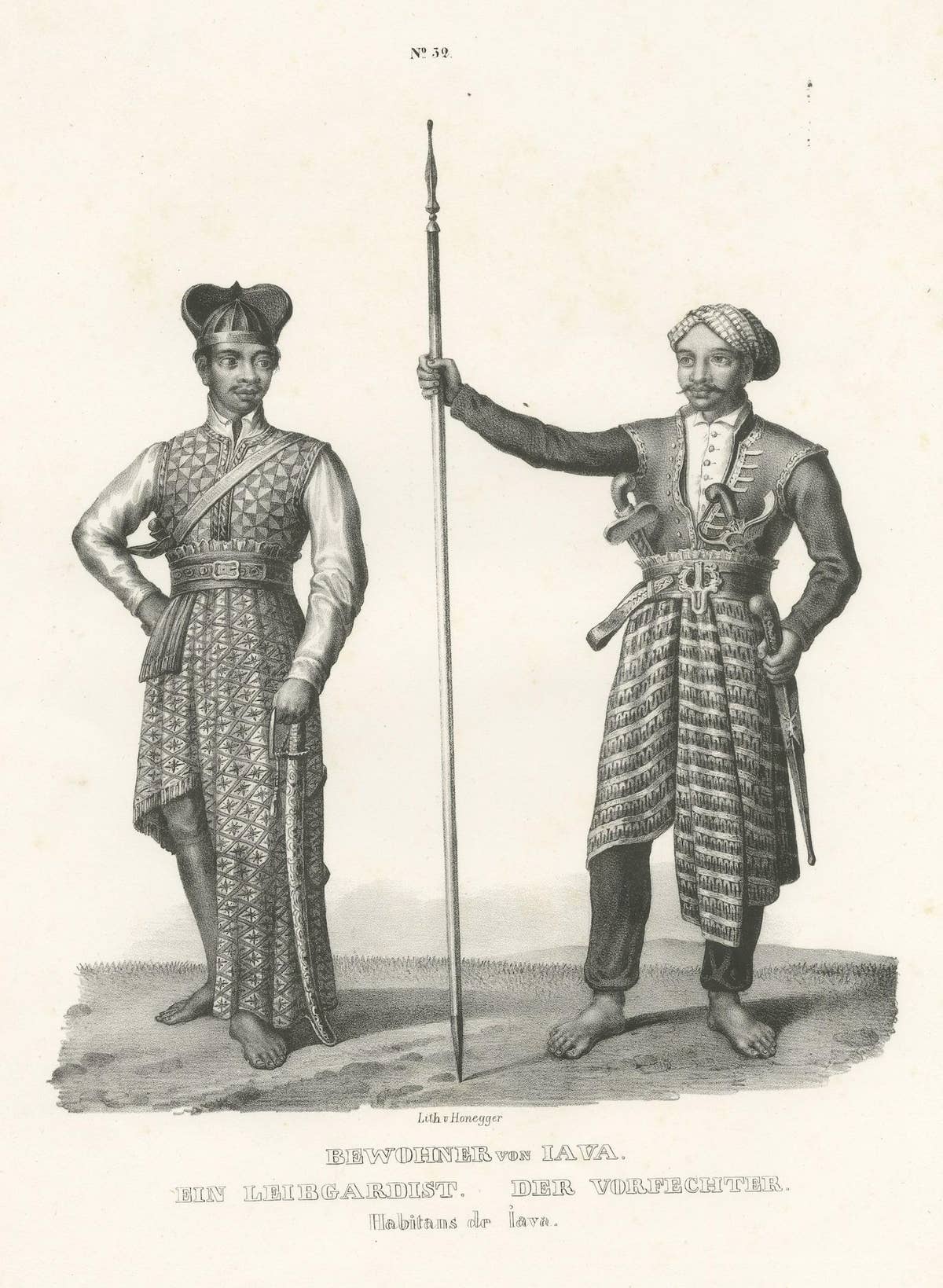 Antique Print of a Life Guard and Fighter of Java, Indonesia