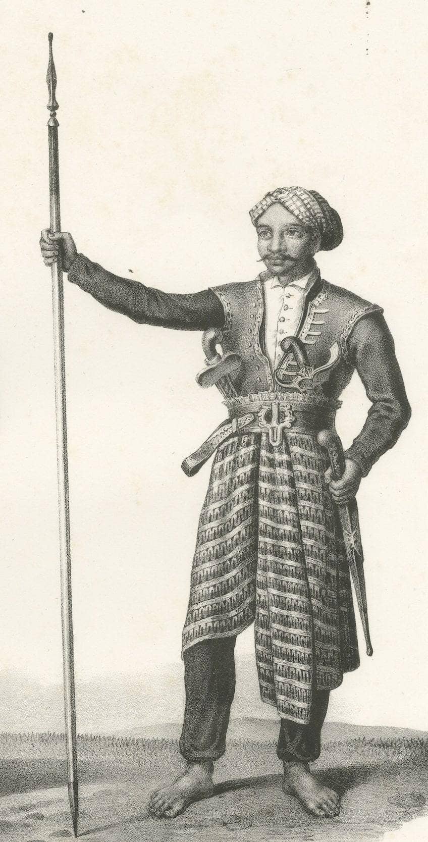 Antique Print of a Life Guard and Fighter of Java, Indonesia
