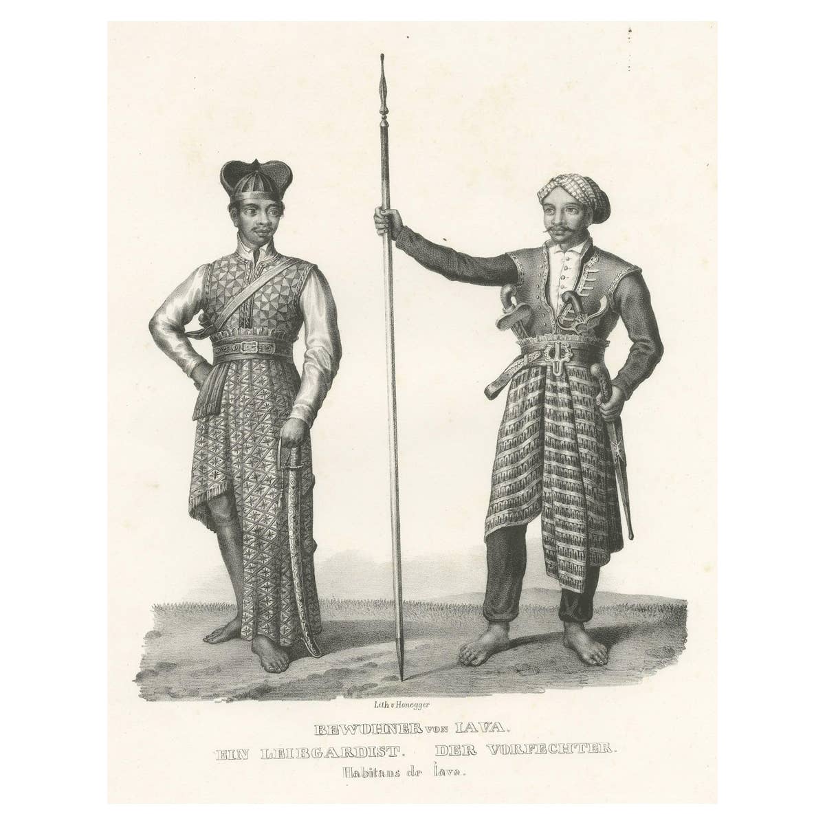 Antique Print of a Life Guard and Fighter of Java, Indonesia