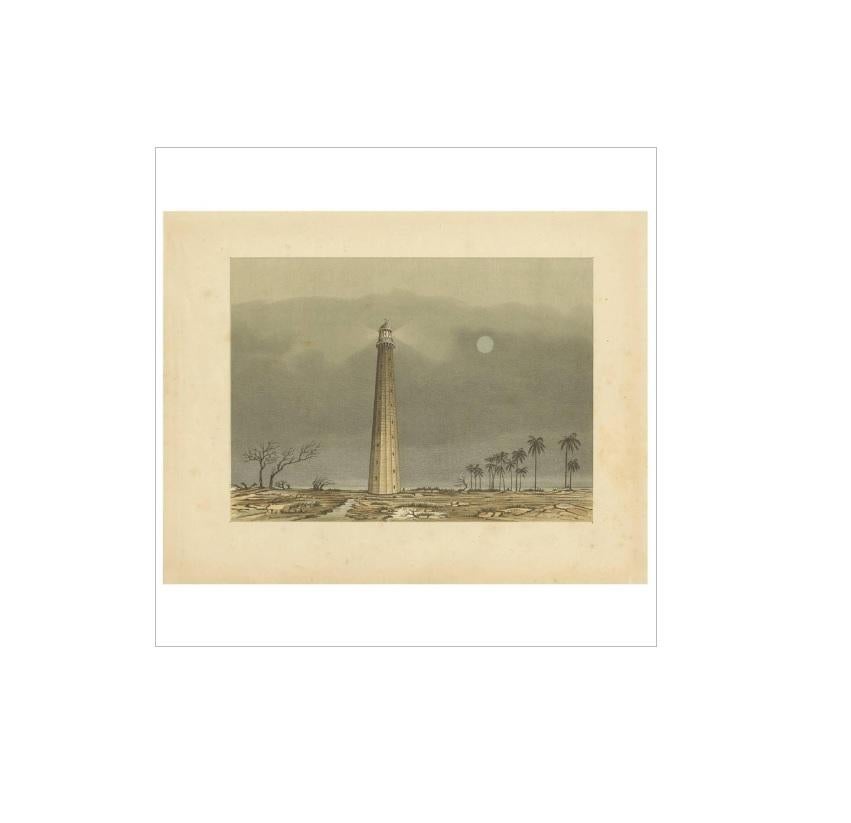 Antique print of a lighthouse in the Sunda Strait, Indonesia. This print originates from 'Het Kamerlid van Berkestein in Nederlandsch-Indie.', (translation: van Berkestein, member of the Dutsch Parliament in the Dutch East-Indies.) by M.T.H.
