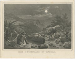 Antique Print of a Lion Hunt in Africa