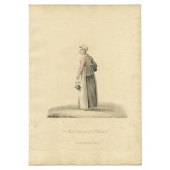 Antique Print of a Maid Servant of Rotterdam in the Netherlands, circa 1817