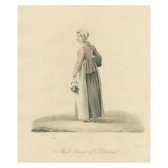 Antiker Druck einer Dienstmädchenin von Rotterdam in den Niederlanden, 1817
