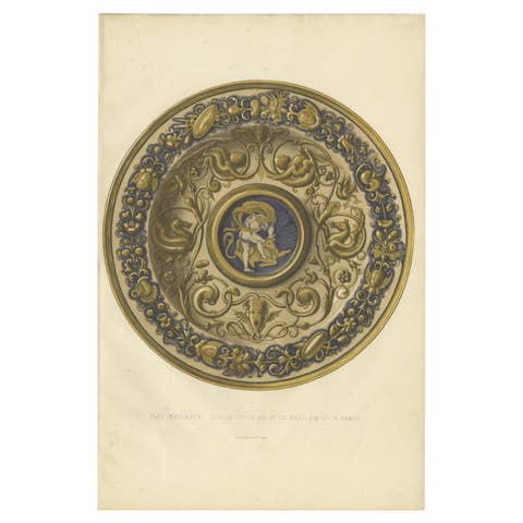 Antique Print of a Majolica Plate of Mr. de Basilewski by Delange '1869'
