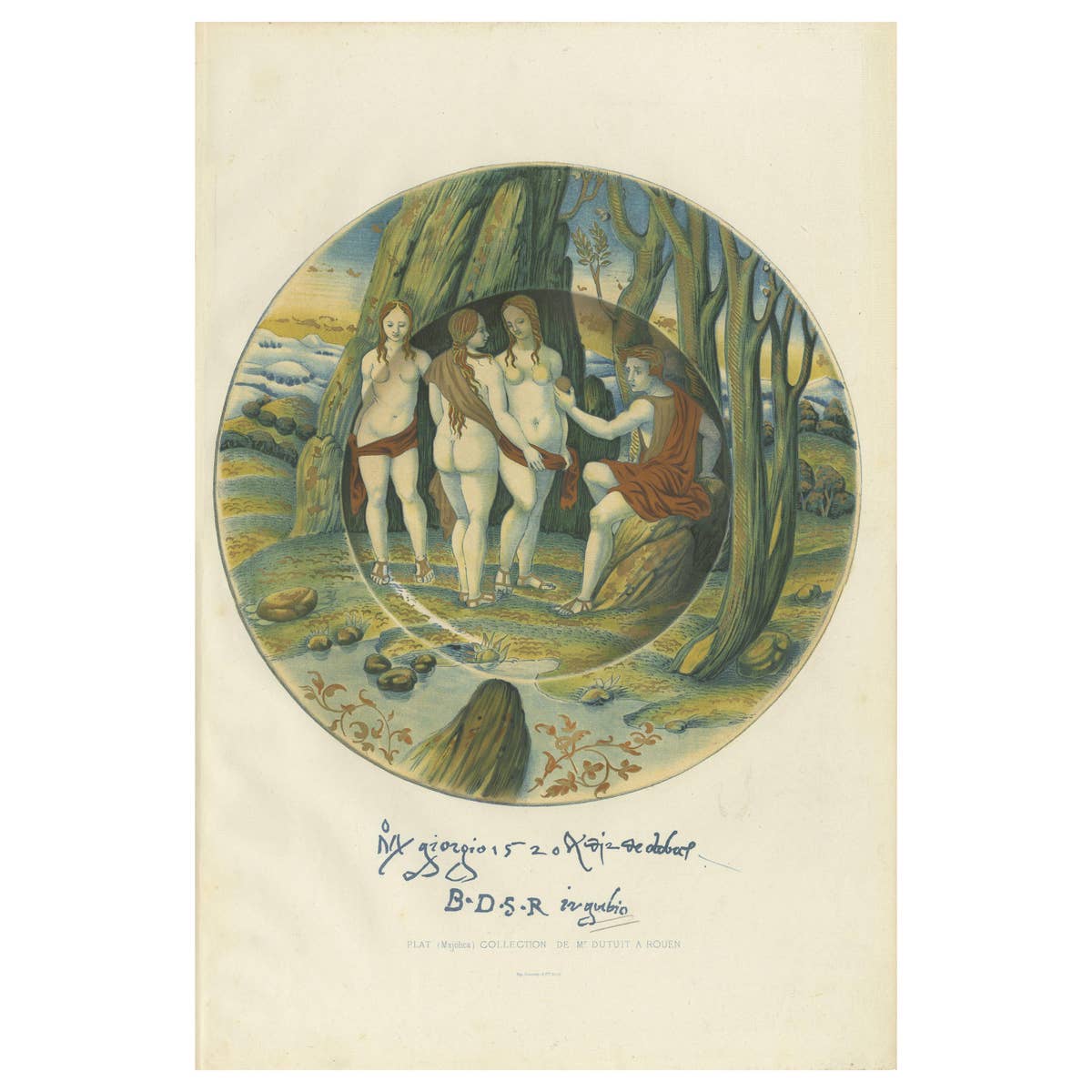 Antique Print of a Majolica Plate of Mr. Dutuit by Delange '1869'