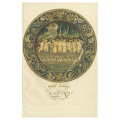 Antique Print of a Majolica Plate of Mr. le Bon A. de Parpart by Delange '1869'