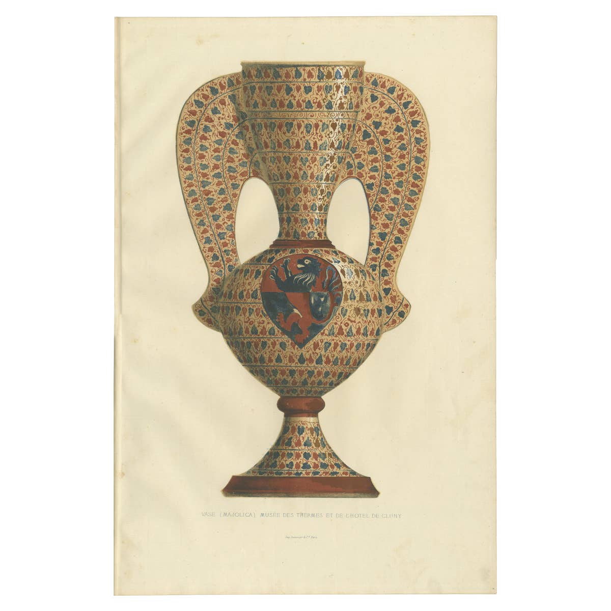 Antique Print of a Majolica Vase by Delange '1869'