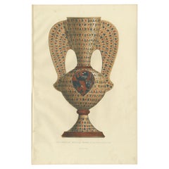 Antiker Druck einer Majolika-Vase von Delange '1869'