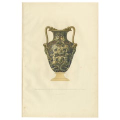 Antique Print of a Majolica Vase of Adolphe de Rothschild by Delange '1869'