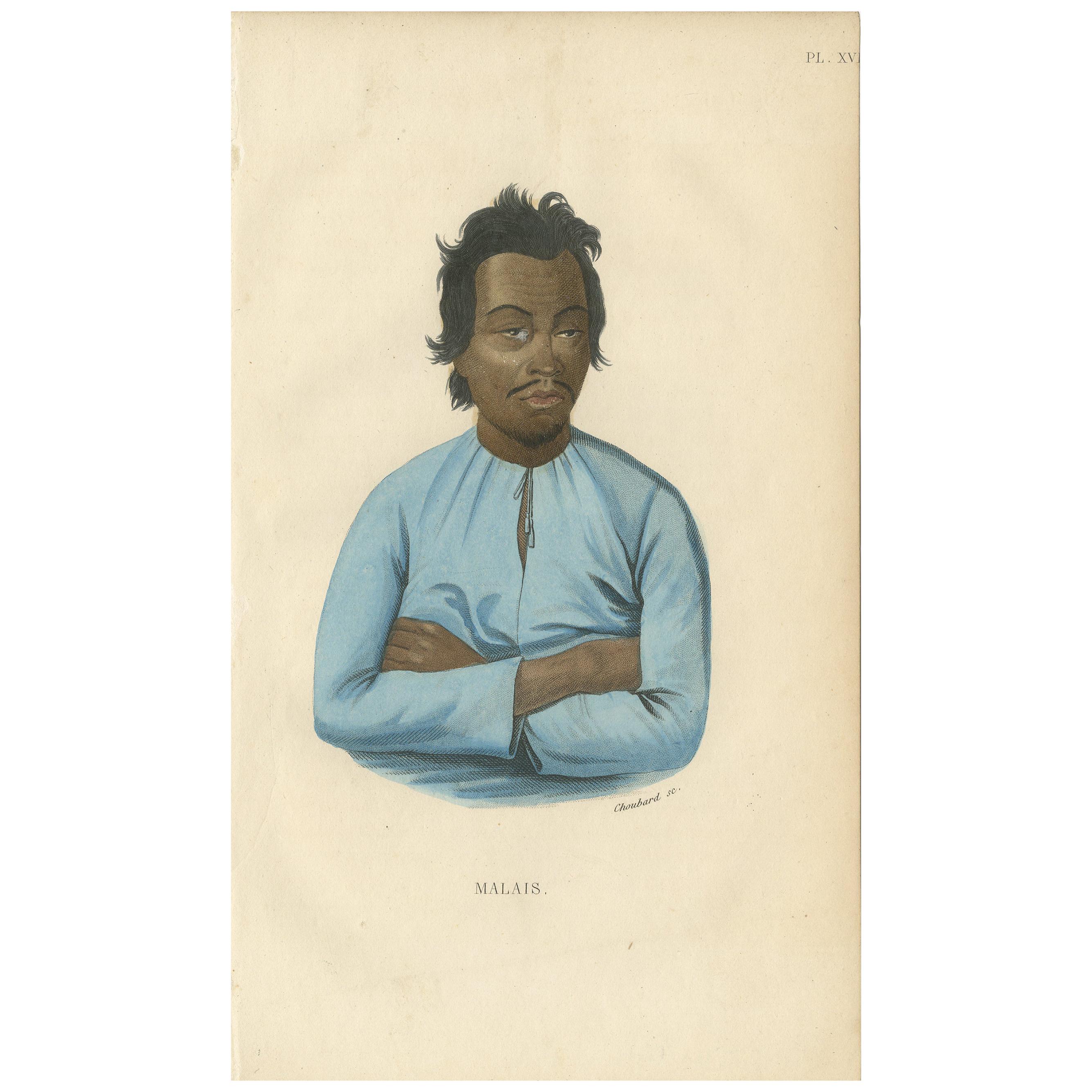 Antique Print of a Malay by Prichard, '1843' For Sale