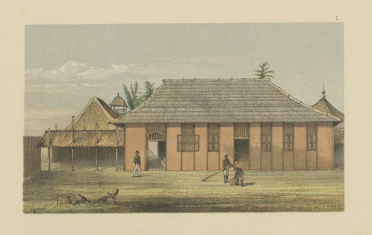 Paper Antique Print of a Malayan Houses in Sumatra, Indonesia, 1881 For Sale