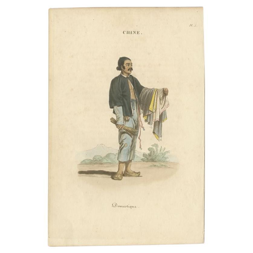 Antique Print of a Male Chinese Servant, circa 1820 For Sale