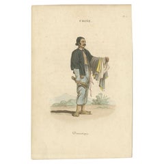 Gravure ancienne d'un serviteur chinois masculin, vers 1820