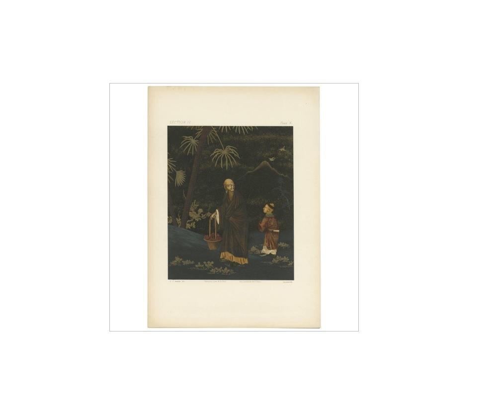 Antique Print of a Man and Boy ‘Japan, Lacquer’ by G. Audsley, 1882 In Good Condition For Sale In Langweer, NL