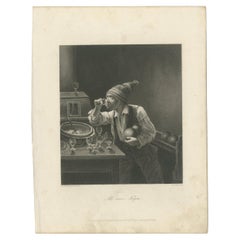 Antique Print of a Man drinking and Bowling by Payne 'c.1850'