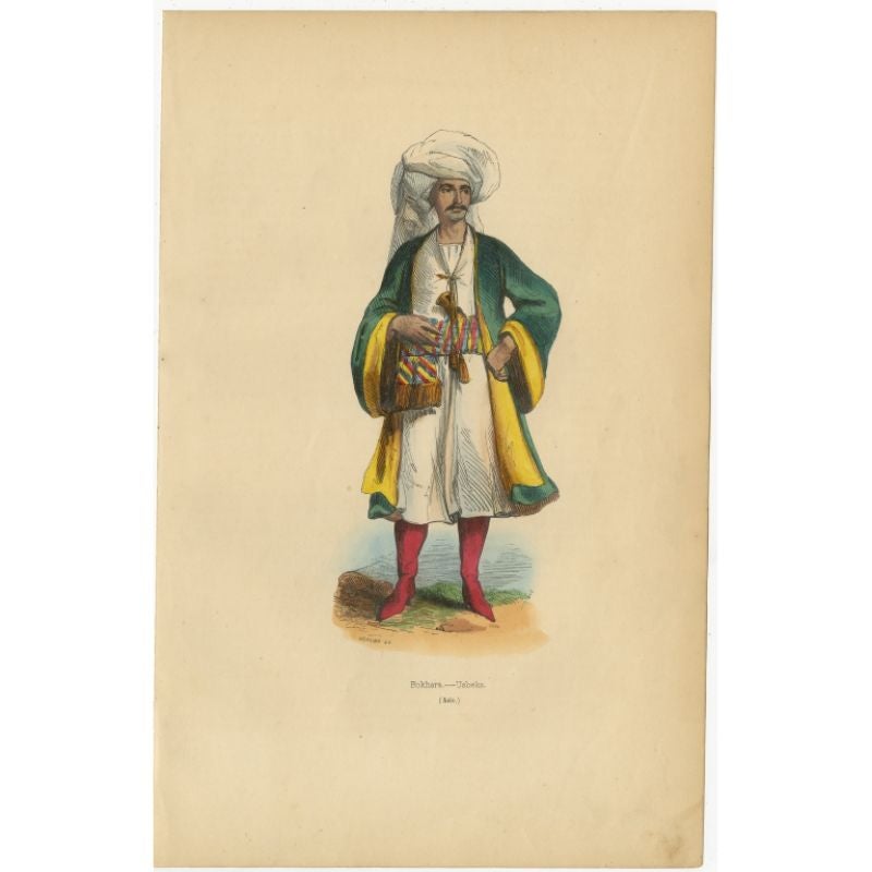 Antique Print of a Man from Bukhara, 1843 For Sale