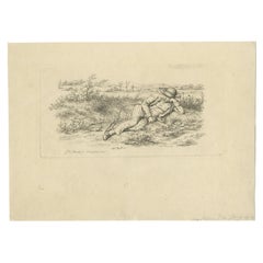 Impression ancienne d'un homme allongé sur le gazon par Marcus, vers 1813