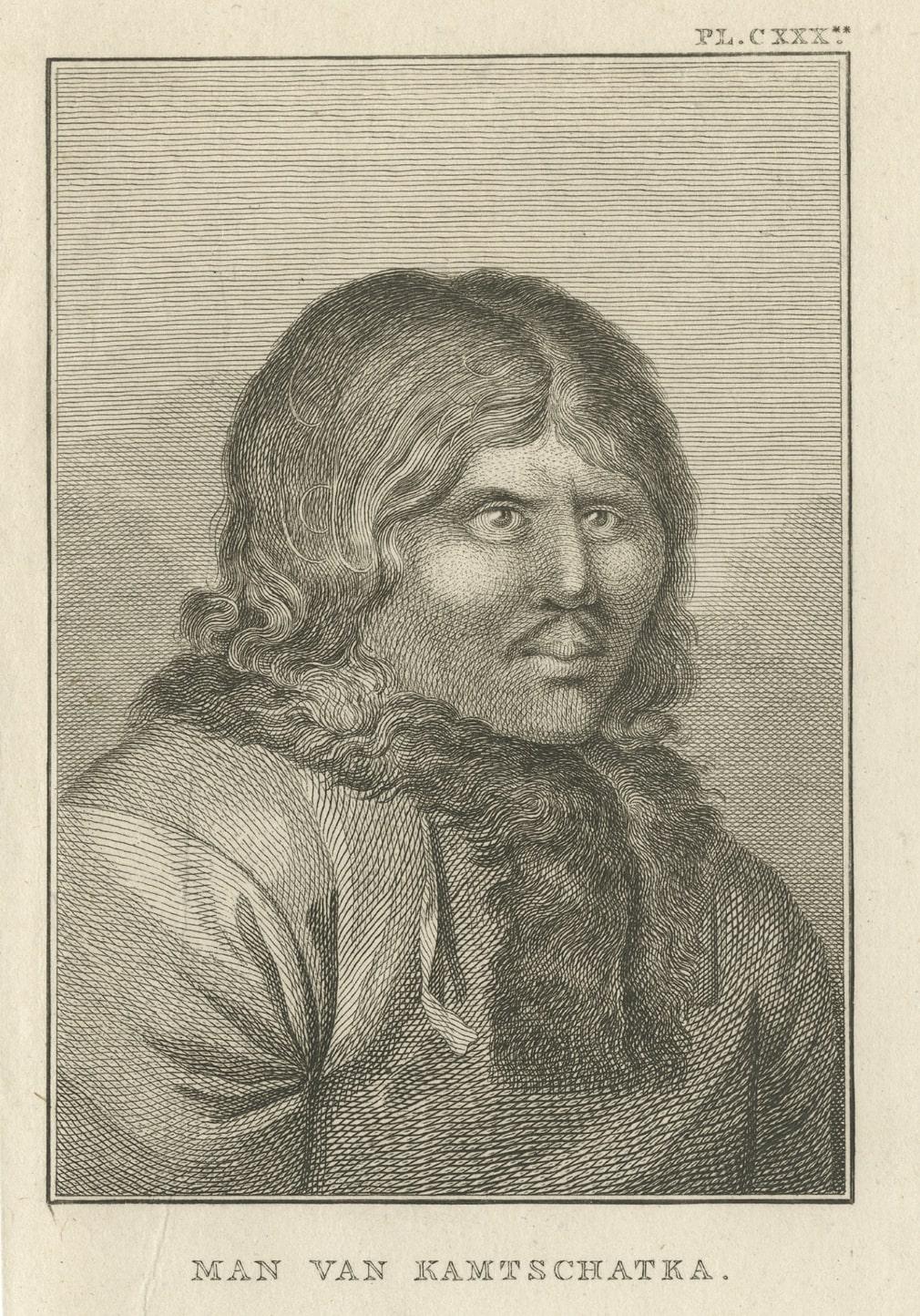 Paper Antique Print of a Man of Kamchatka, Russia, by Cook, 1803 For Sale