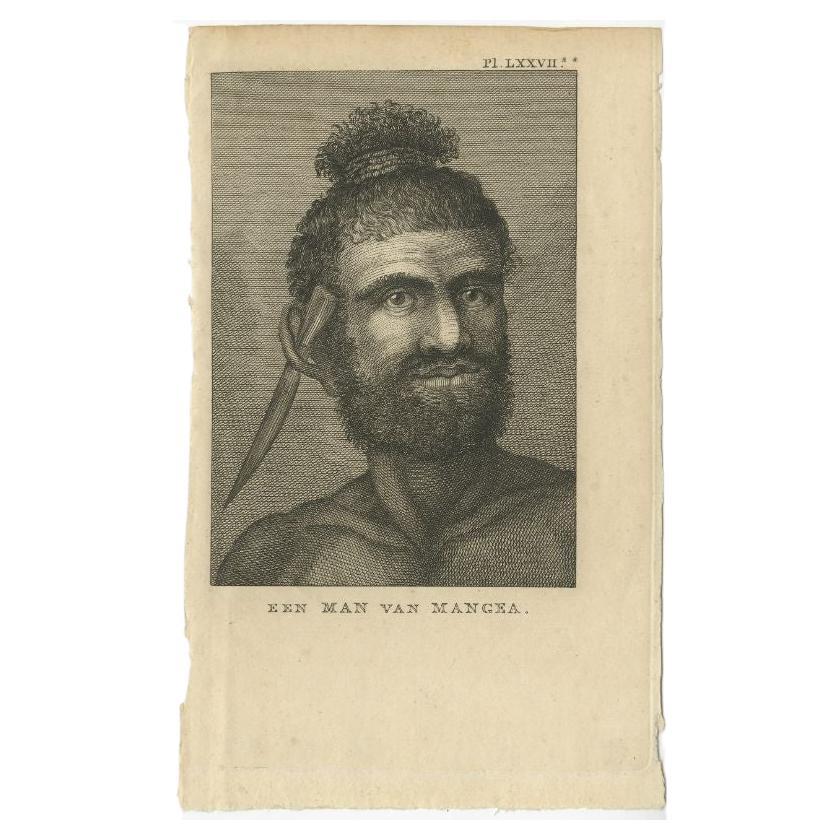 Antique Print of a Man of Mangaia by Cook, 1803