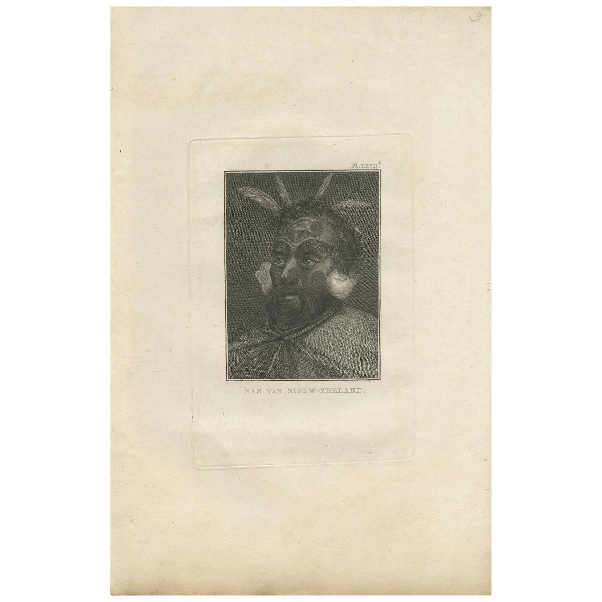Antique Print of a Man of New Zealand by Cook, 1803