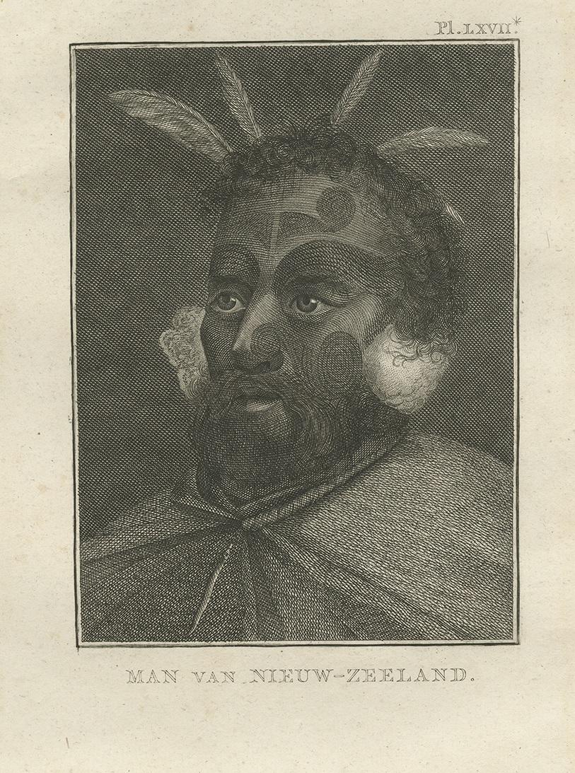 Dutch Antique Print of a Man of New Zealand by Cook, 1803 For Sale