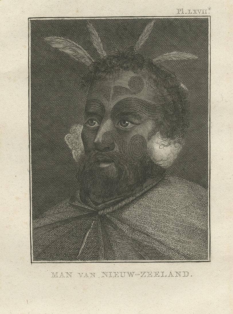 Antique Print of a Man of New Zealand by Cook, 1803