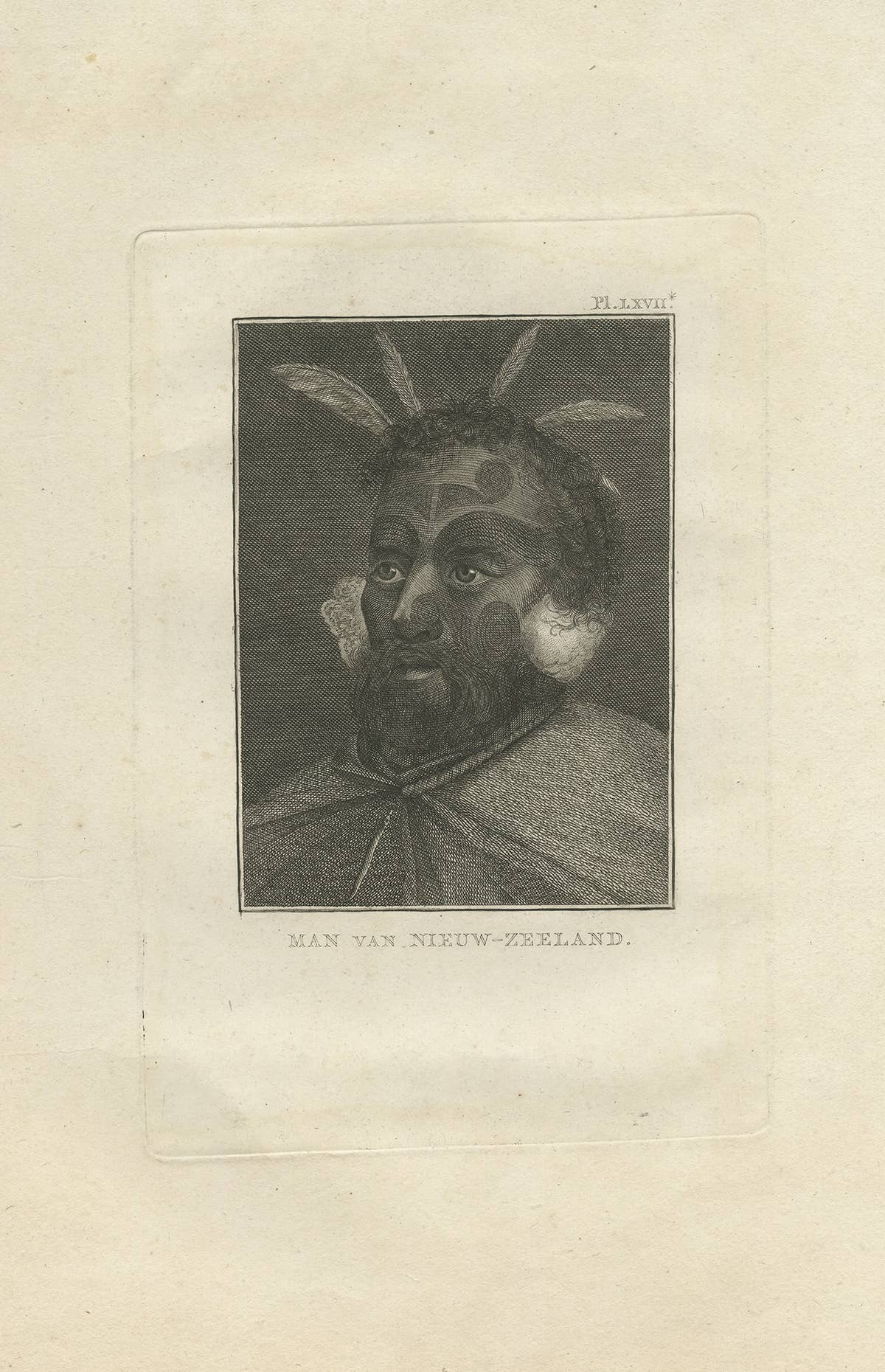 Antique Print of a Man of New Zealand by Cook, 1803