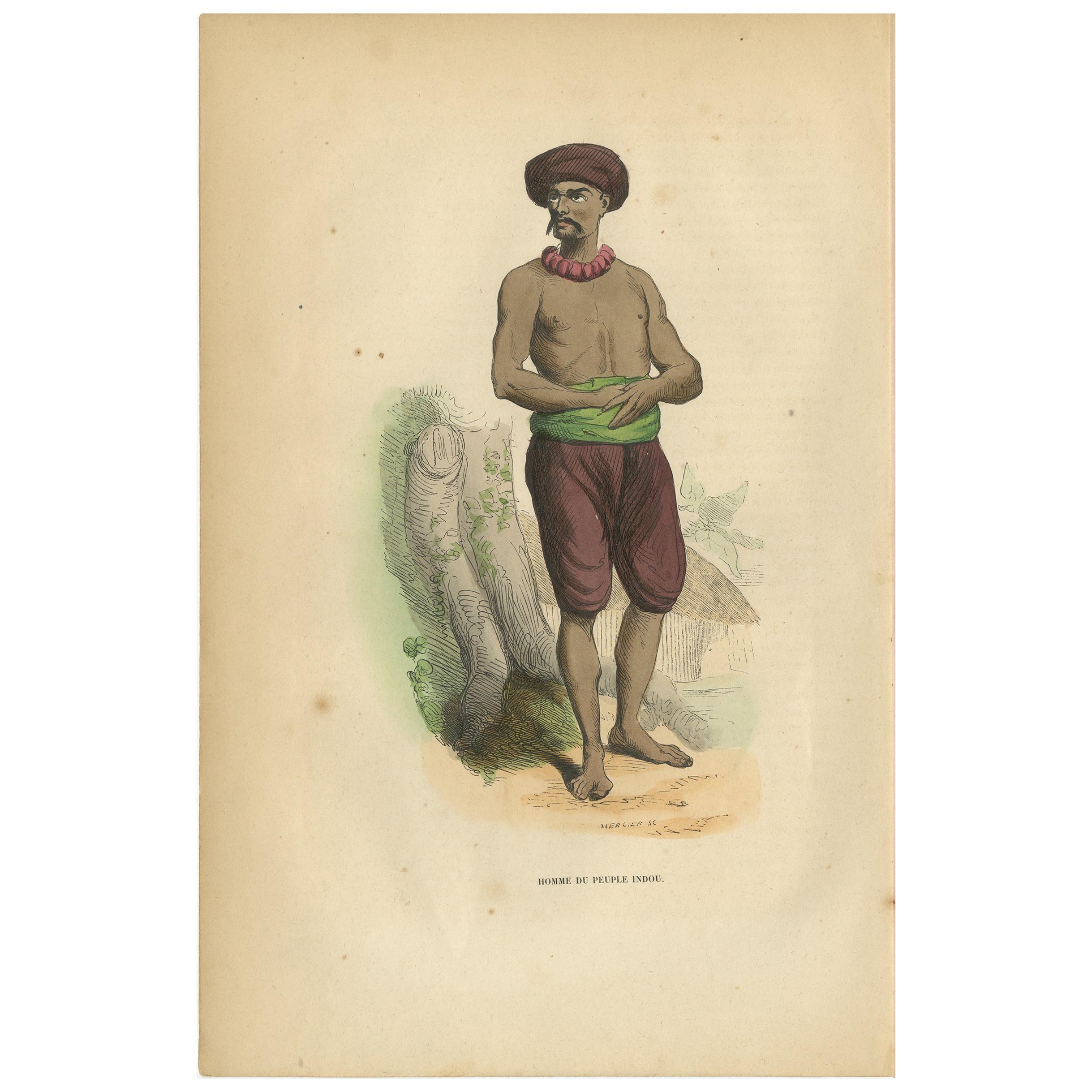 Antique Print of a Man of the Hindu People by Wahlen '1843' For Sale