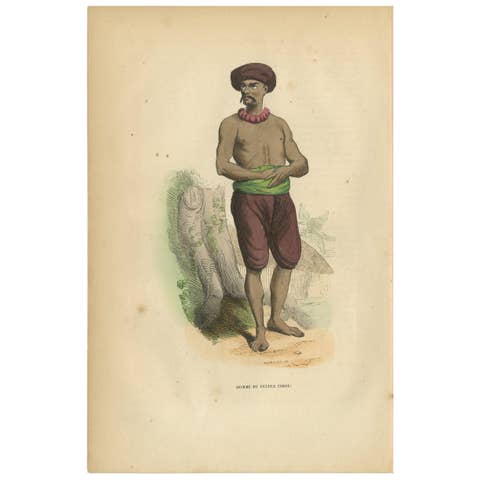 Antique Print of a Man of the Hindu People by Wahlen '1843'