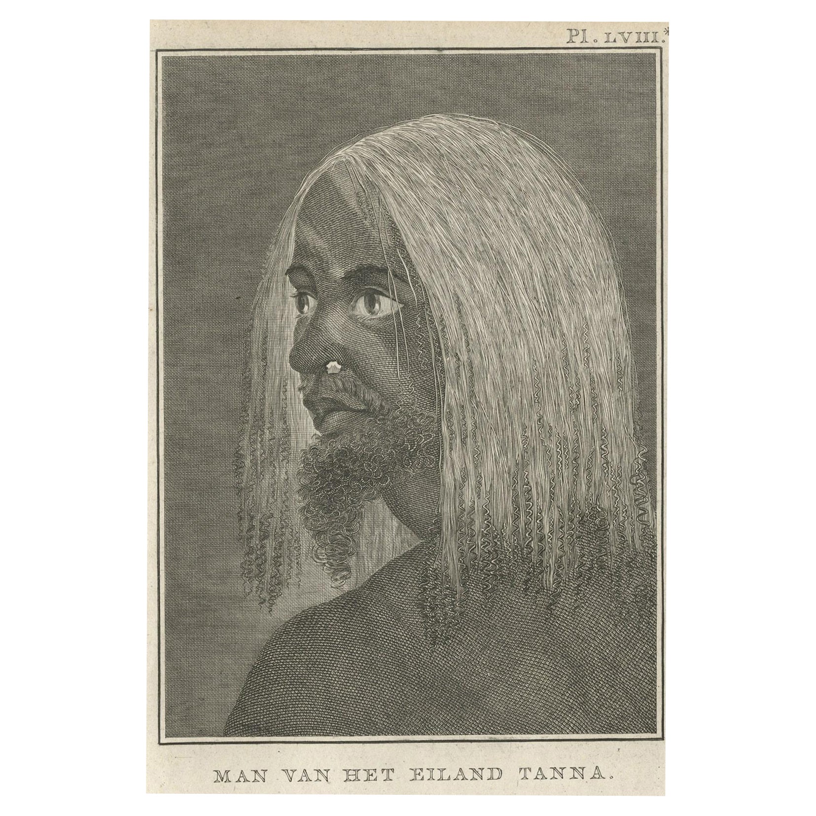 Antiker Druck eines Mannes der Insel Tanna, New Hebriden, 1803