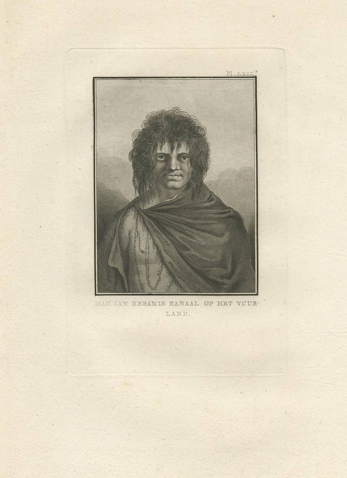 Antique Print of a Man of Tierra del Fuego by Cook, '1803'