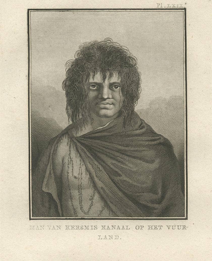 Antique Print of a Man of Tierra del Fuego by Cook, '1803'