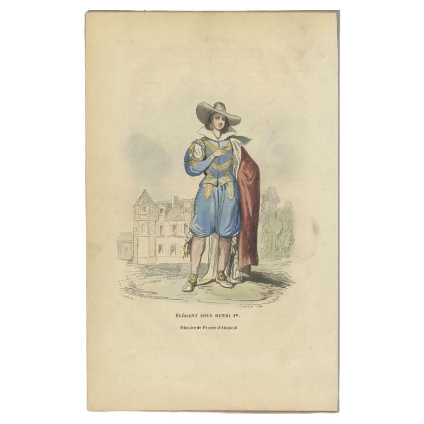 Antiker Druck eines Mannes unter der Herrschaft von Heinrich IV., um 1860