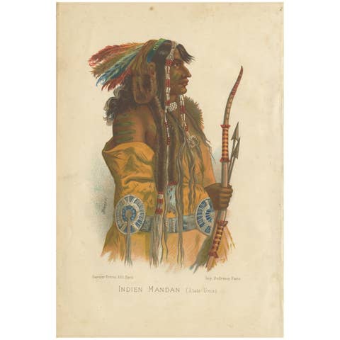 Antique Print of a Mandan Indian by Grégoire, '1883'