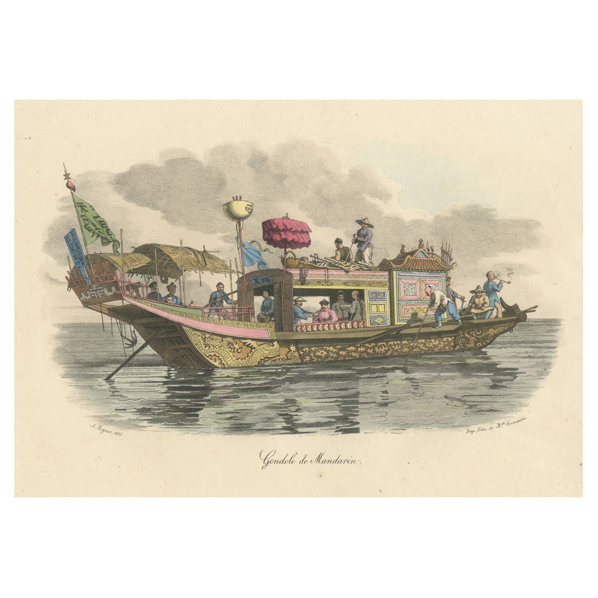 Antique Print of a Mandarin Gondola