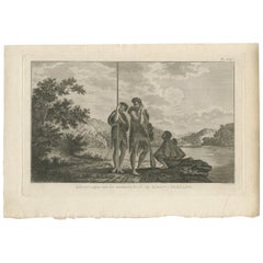 Antique Print of a Maori Family by Cook, 1803