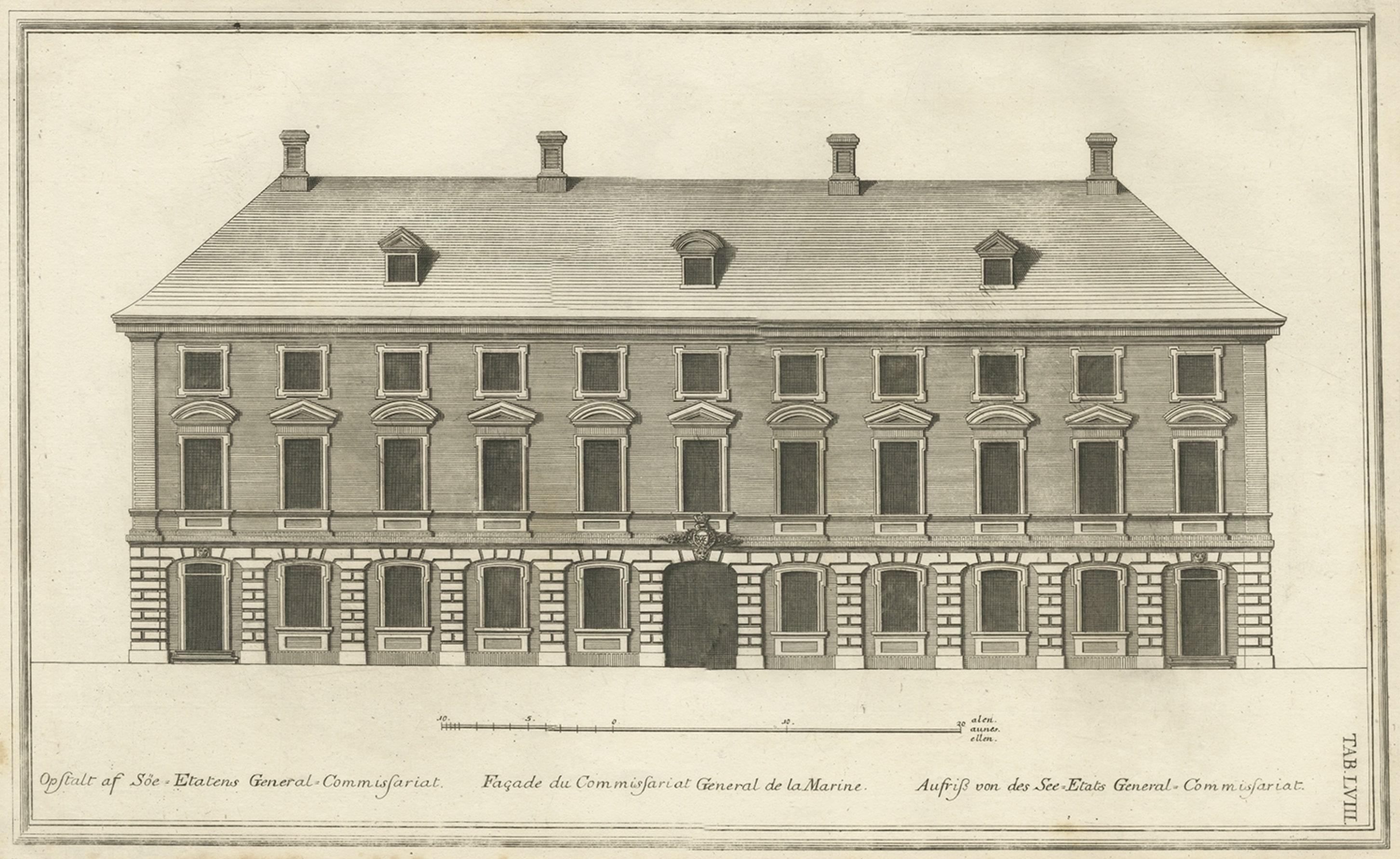 Antique Print of a Maritime Building in Copenhagen in Denmark, 1746 In Good Condition For Sale In Langweer, NL