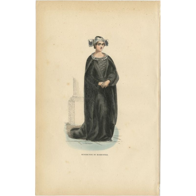 Antique Print of a Masevaux Benedictine in France, 1845 For Sale