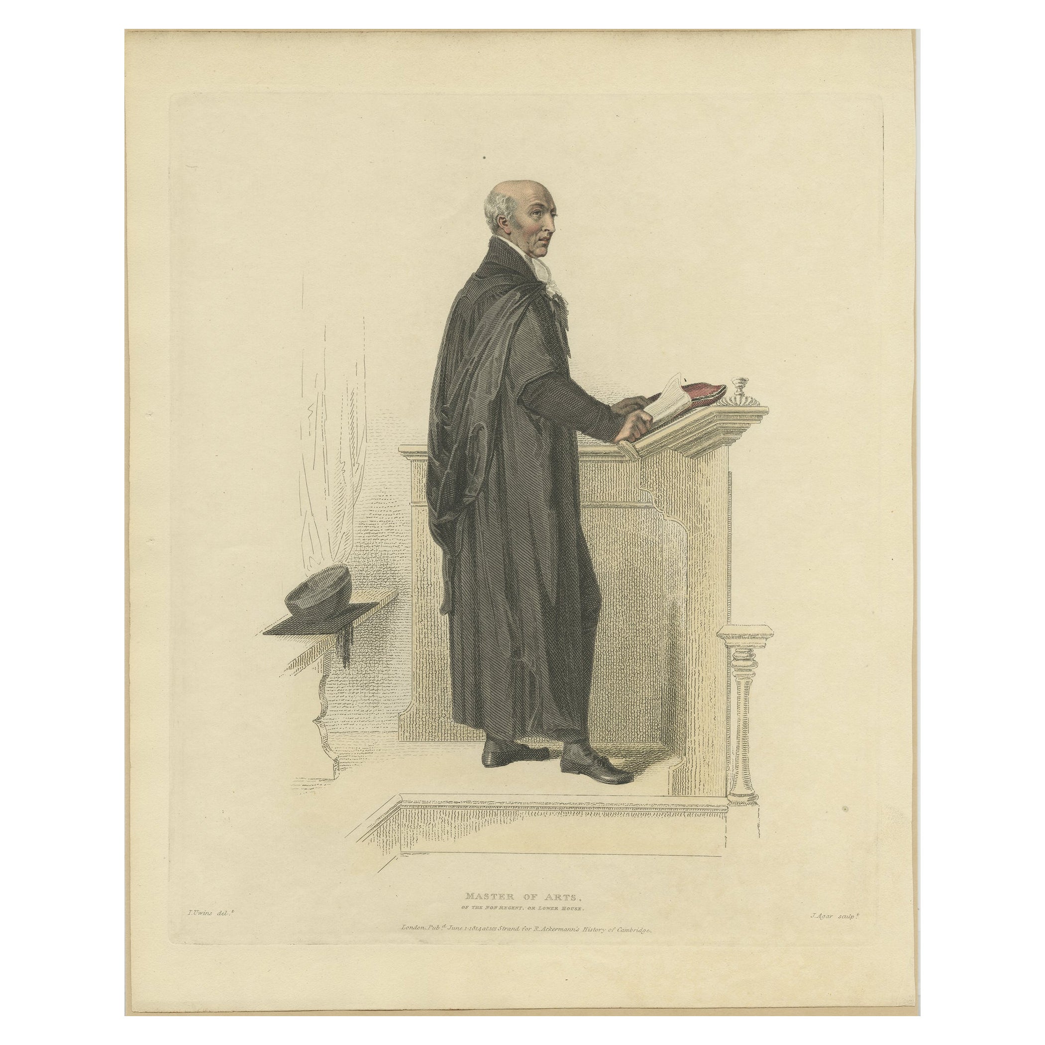 Antiker Druck eines Meisters der Künste des Lower House, 1814