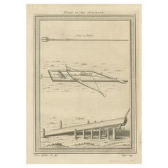 Antique Print of a Mechanical Trap with Crossbow and Arrow, 1768