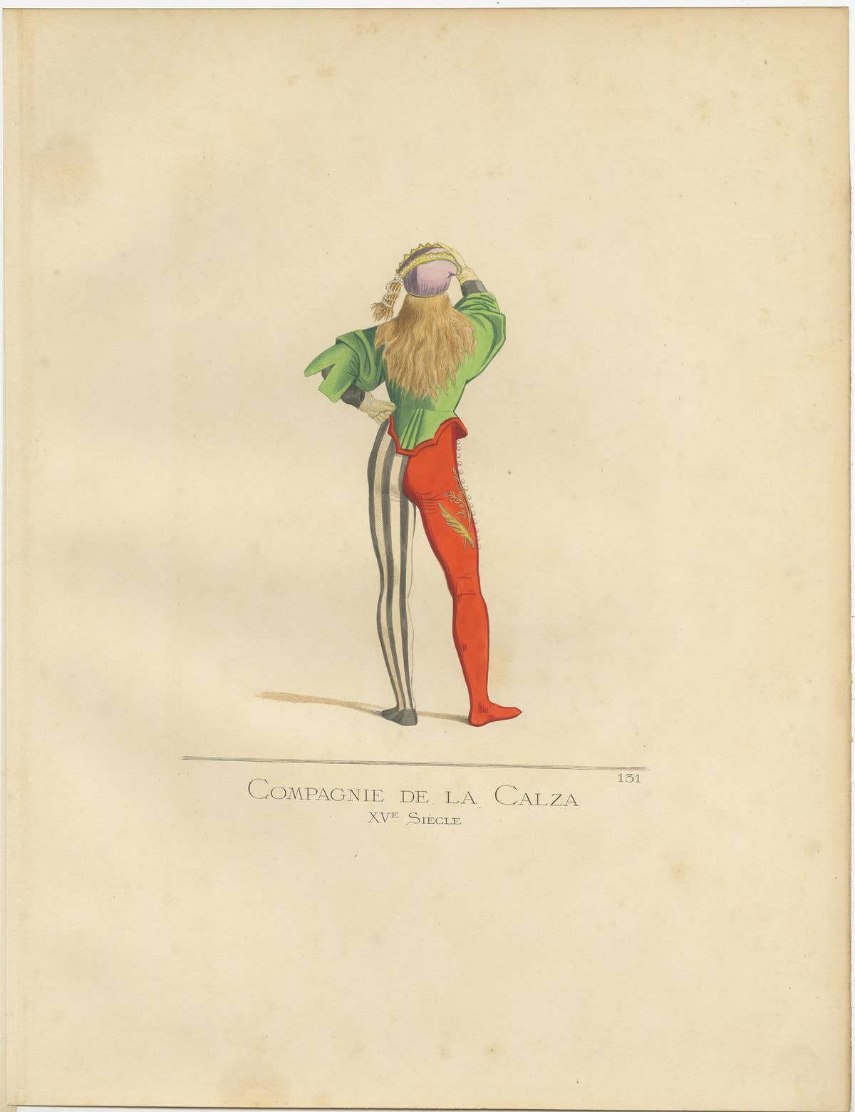 Antique Print of a Member of the Calza Society, 15th Century, by Bonnard, 1860