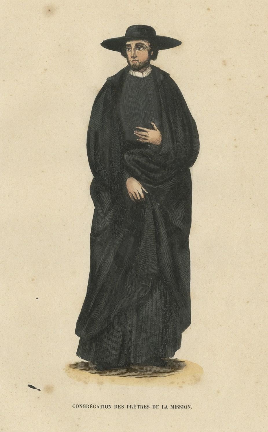 Paper Antique Print of a Member of the Congregation of the Mission, 1845 For Sale