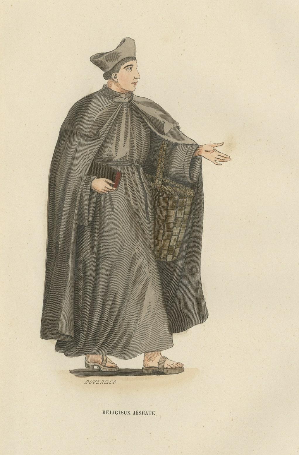 19th Century Antique Print of a Member of the Jesuati or Jesuates Order, Siena, 1845 For Sale