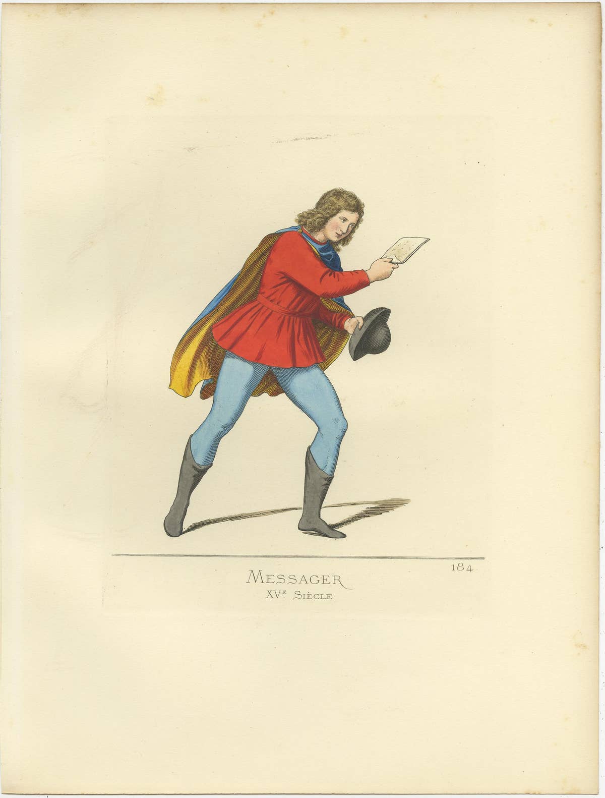 Antique Print of a Messenger, 15th Century, by Bonnard, 1860