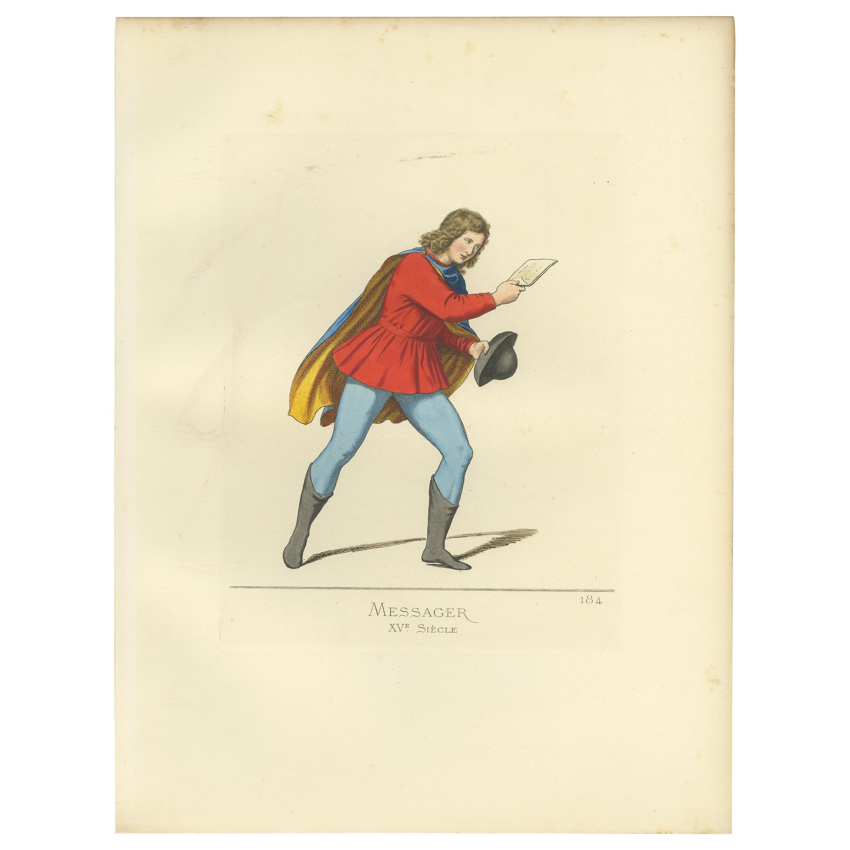 Antique Print of a Messenger, 15th Century, by Bonnard, 1860 For Sale