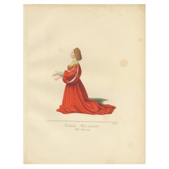 Antique Print of a Milanese Noblewoman 15th Century, by Bonnard, 1860